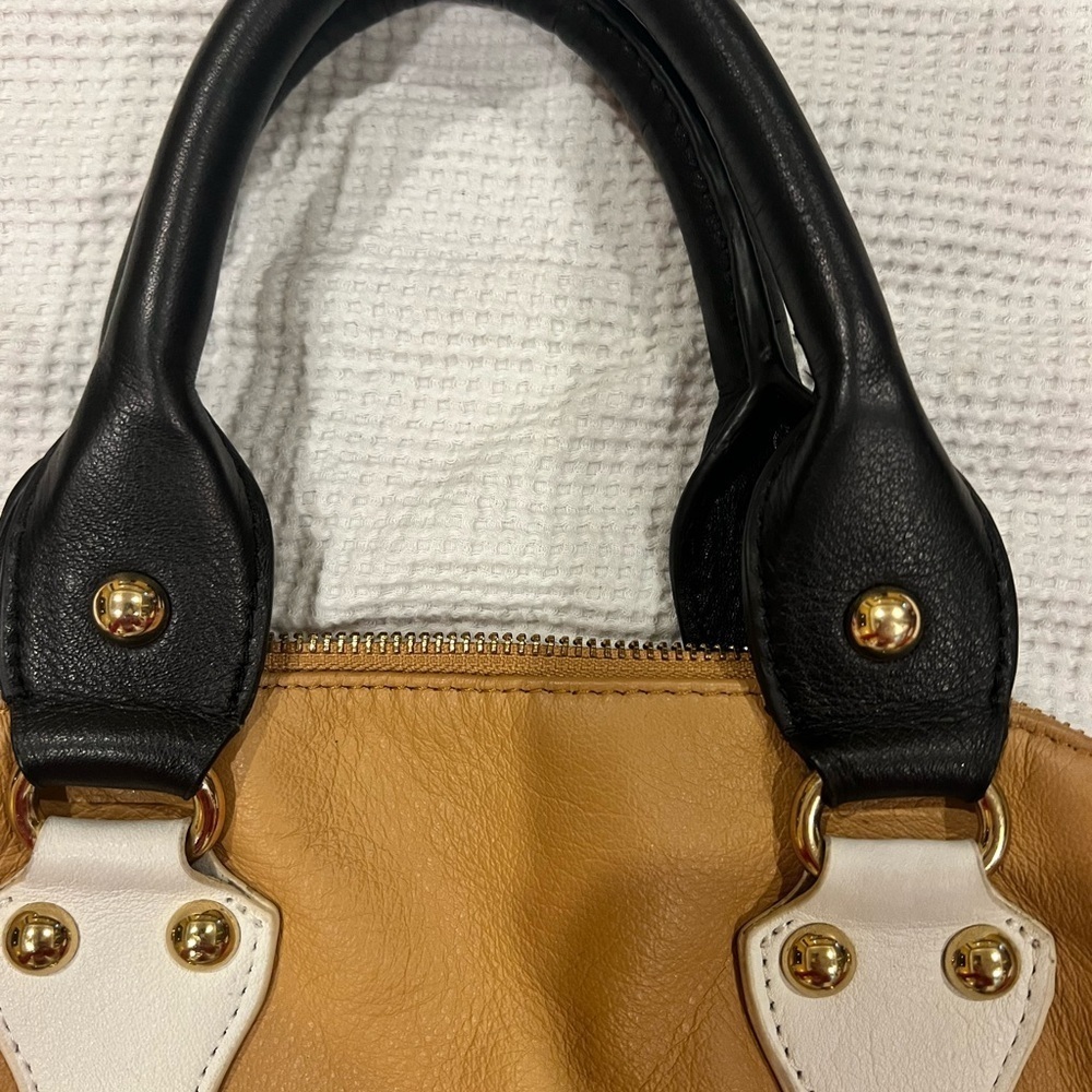 Emma Fox EUC Tan Black Soft Leather Detachable Strap Fold Over Hobo Handbag - Picture 3 of 7